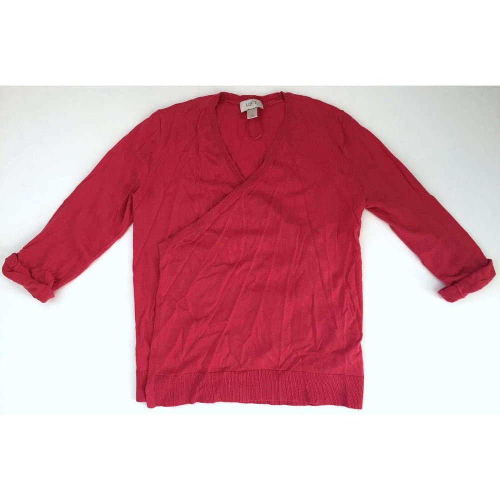 ANN TAYLOR LOFT Womens Pink Red Cotton Cardigan Sweater Top